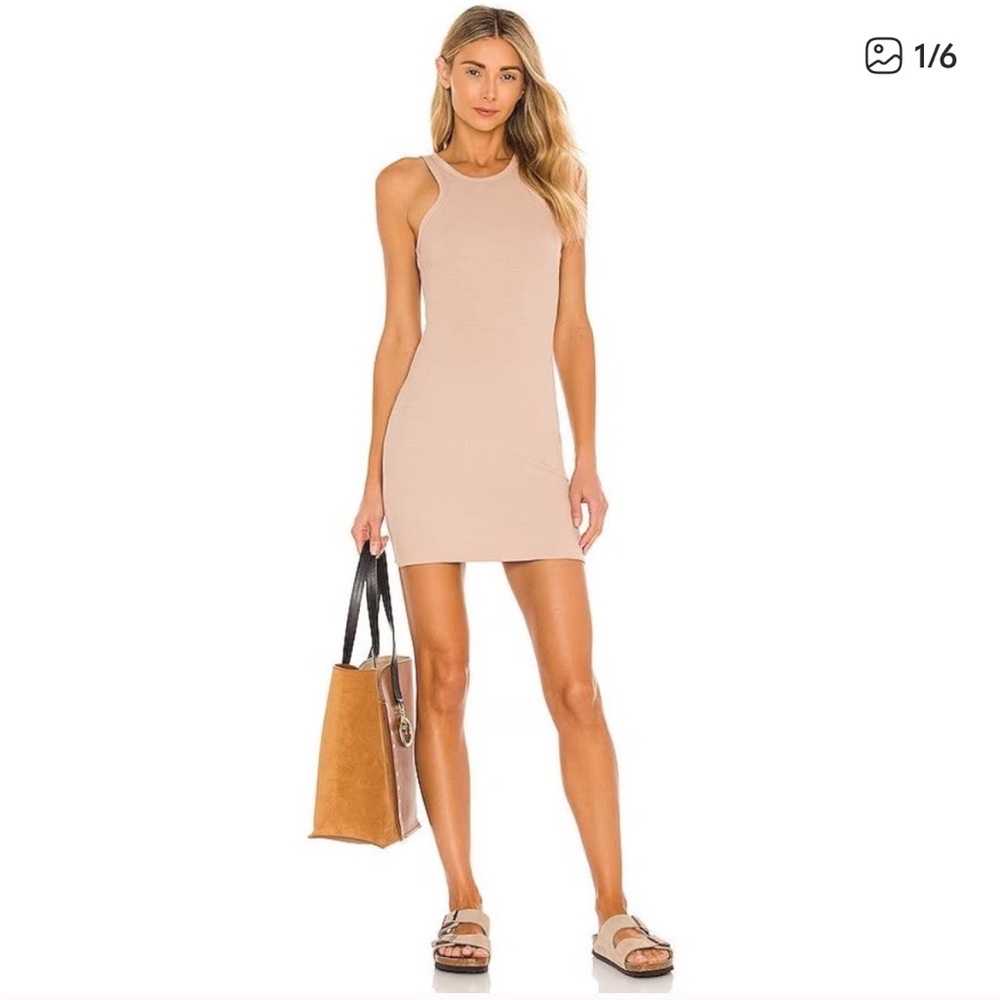 LNA Alissar Tan Biege Racerback Mini Dress Fine Ribbed Size Small Bodycon Fitted